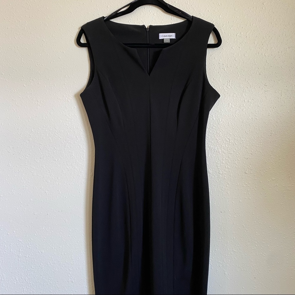Calvin Klein sleeveless mid-length black dress.